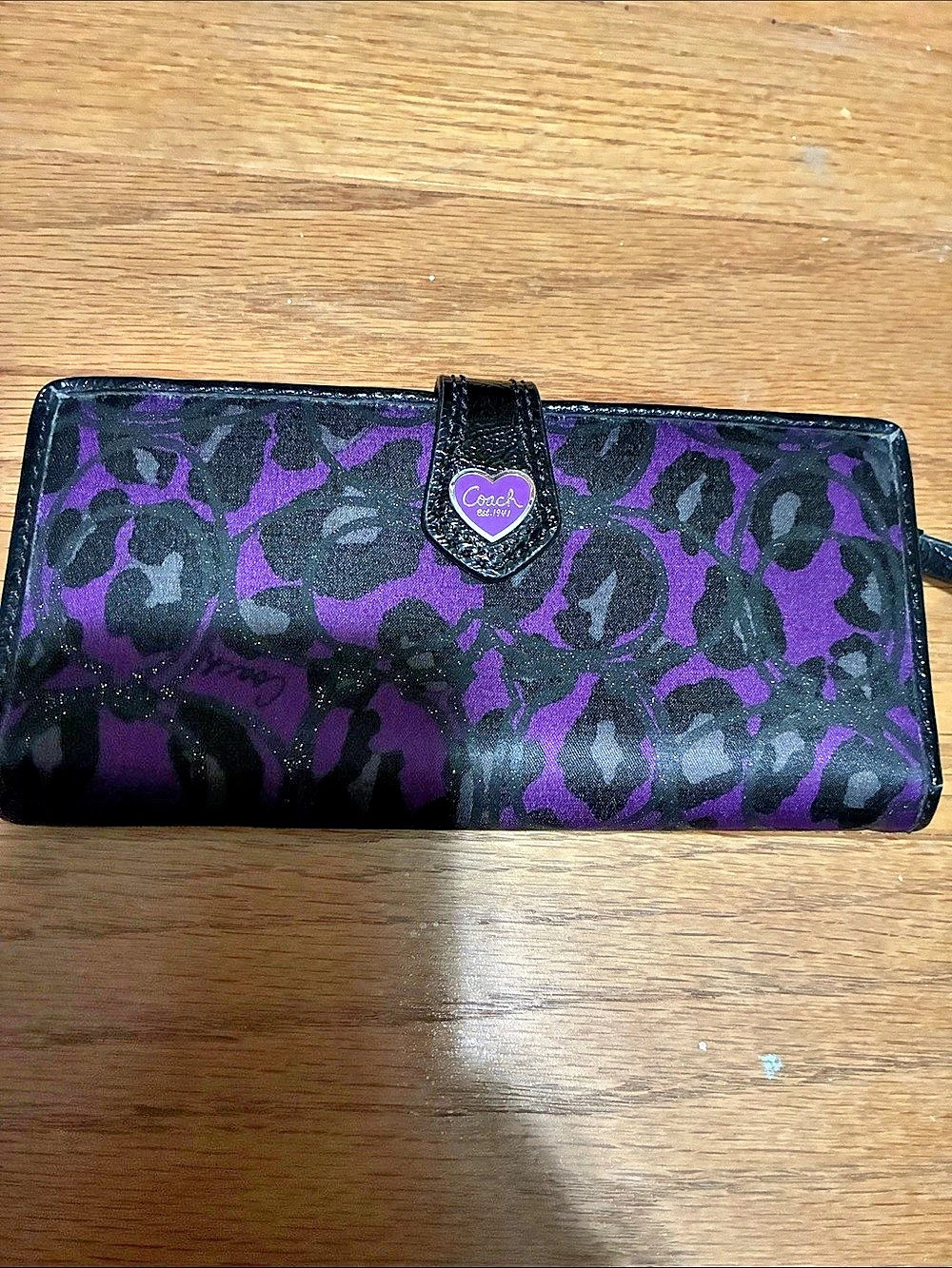 Coach Poppy Purple Leopard Print Continental Zip-Around Wallet